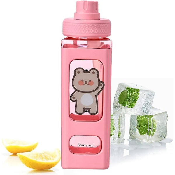 700ml Water Bottle with Straw,Cute Sports Water Bottle with Sticker,Large Capacity Reusable Leak Proof Sports Bottle for School Office ,Pink