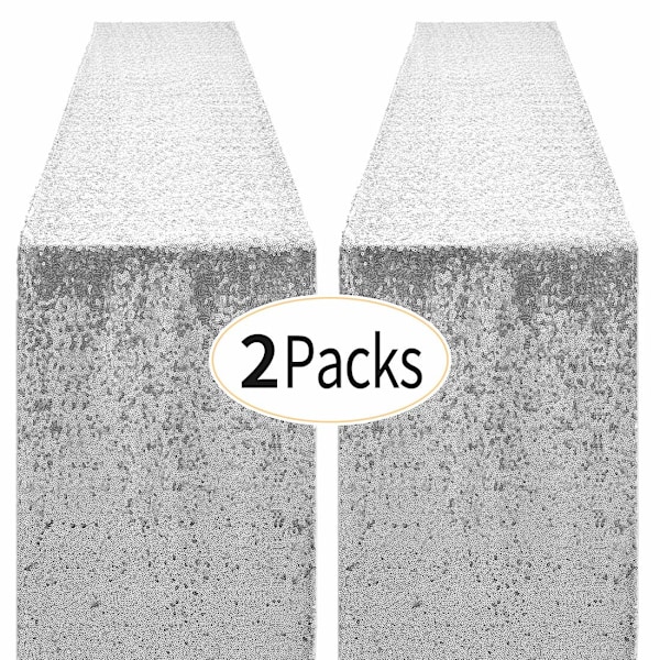 2 Packs 12 x 72 inches Silver Sequin Table Runner, Glitter Runner for Birthday Party Supplies Decorations Wedding Bachelorette