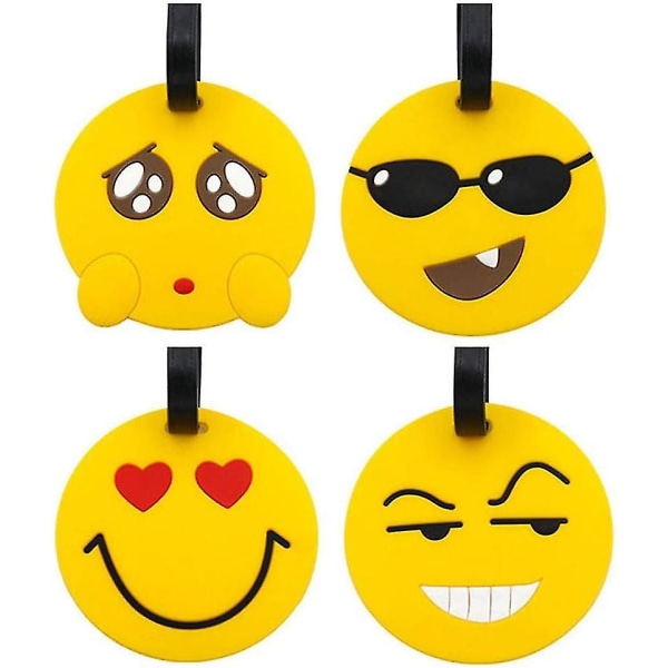 Resbagageetiketter, Emoji-resväska Rese-ID-etikettetiketthållare, Pvc-etiketthållare för ryggsäck (4-pack gul)