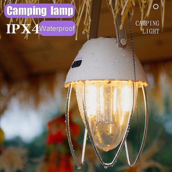 Retro lampa bärbar camping lykta uppladdningsbar nöd hängande tältlampa