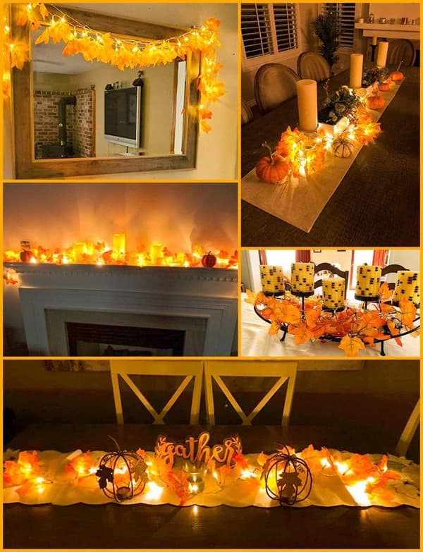 2x LED String Lights with Maple Leaves – 4.7m 30 Lights – Battery Operated – Flashing Function – Indoor Autumn Decoration – IP42
