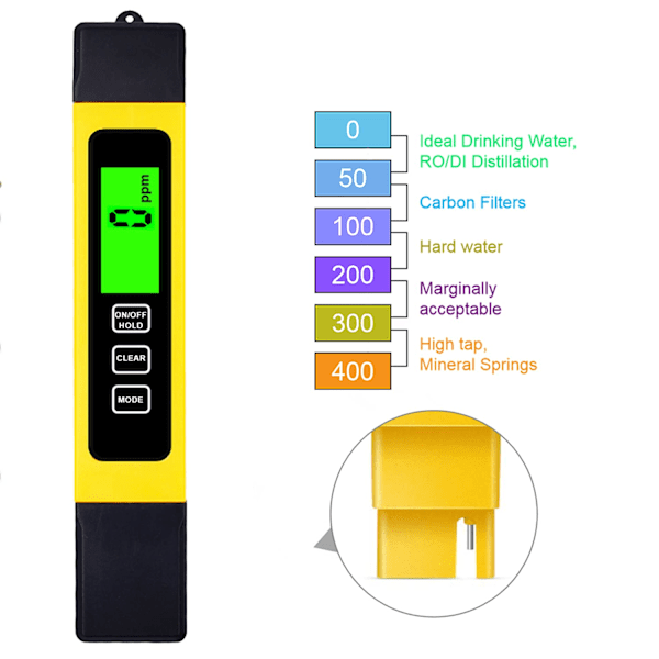 Meter Digital Vannkvalitetstester, Temperatur- og Konduktivitetsmåler 3 i 1, Meter, Digital Vannhardhetstestere