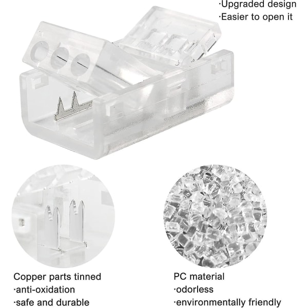 10 kpl 2-napainen 10 mm:n COB-LED-liitin 12 V:n ja 24 V:n COB-LED-johtojen ja -nauhojen kytkemiseen