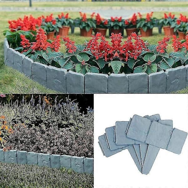 20-pak havekant, grå ABS-plast sten-effekt græsplænekanthegn til have og blomsterbede, 25 x 23 cm