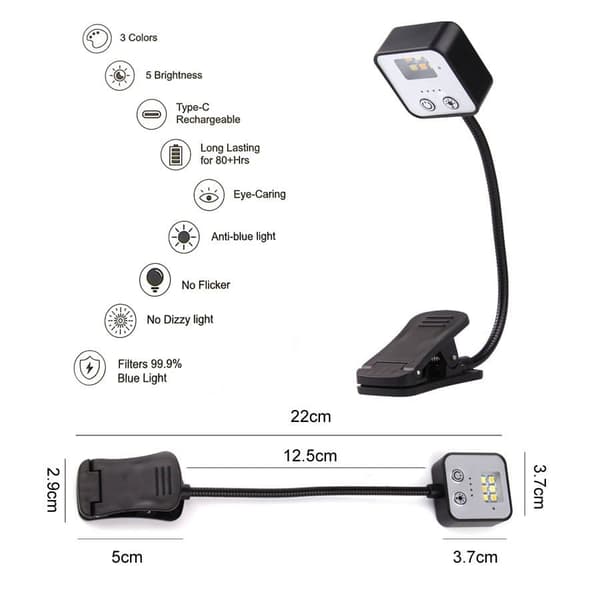 Reading Light / LED Book Light – 3 Light Modes, Dimmer And Memory Function – Rechargeable With Clip White