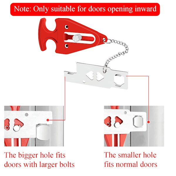 Bærbar dørstopper for hotell, hjem, leilighet, dørblokkering, sikkerhetslås uten boring for personvern og sikkerhet, bærbare sikkerhetslåser