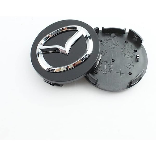 (Sort) 4 stk. Navkapsler til Mazda, 57mm, Navkapsler til Bil