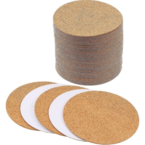 100 Pcs Self-adhesive Cork Coasters Round Cork Mats Cork Backing Sheets