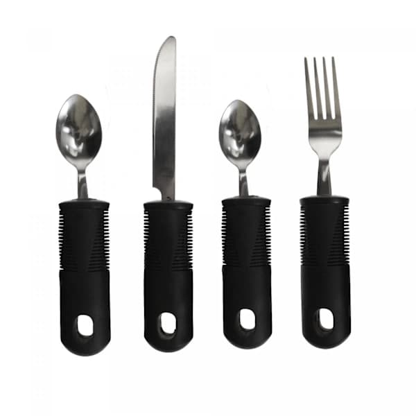 Ergonomisk Bestiksæt 4 Dele Skridsikkert Greb Rustfrit Stål Bestik til Gigt og Nem Håndtering Sort Svart black