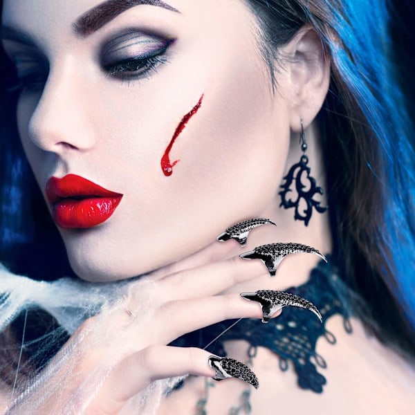 stk Halloween Fingerklo Negle - Gotisk Punk Rhinestone Negle
