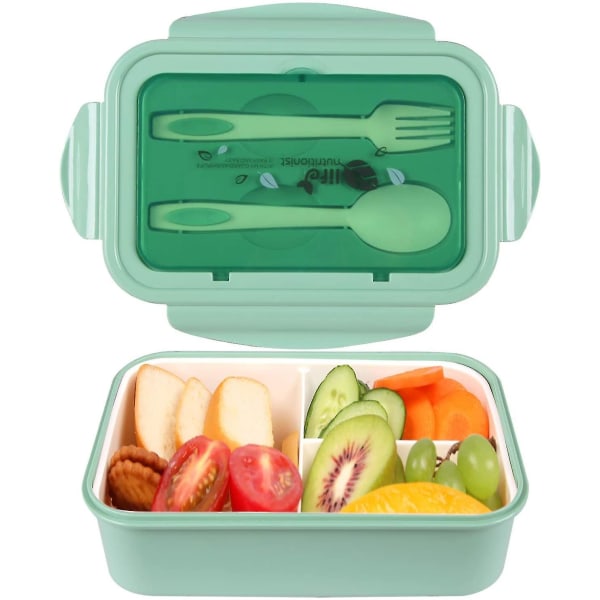 Lækagesikre madkasser til børn og voksne, Bento-madkasser med 3 rum og bestik