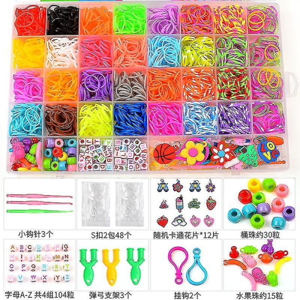 Rainbow Rubber Band Knitter 1400+ Loom Bands Starter Kit, 32 unika färgglada gummiband Loom Bands påfyllningsset med andra tillbehör och hållbar förvaring