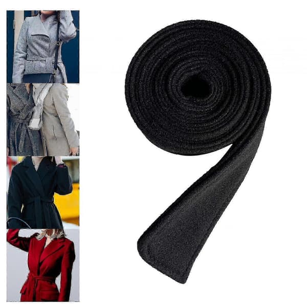 Mångsidigt kappbälte för kvinnor - brett midjebälte i ull black 180cmx5cm