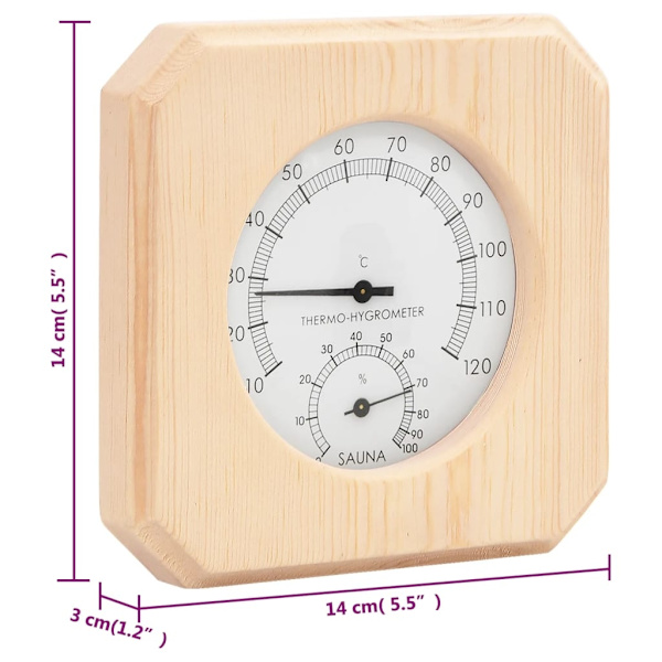 vidaXL 2-i-1 Bastutermometer & Hygrometer Timglass Set Massiv Furu 550