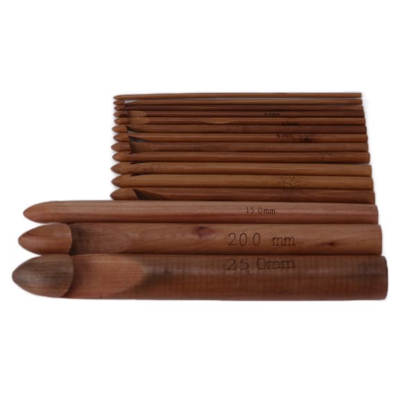 15 Pieces Crochet Hooks 20cm Carbonized Large Ergonomic Extra Thick Bamboo Crochet Needles for Beginners Crocheters
