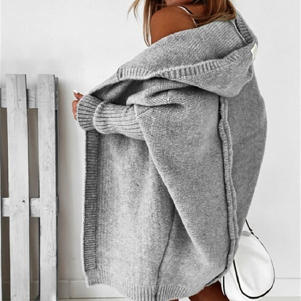 [RM] Dame lange cardigans kabelstrikket åben front oversized hætte O