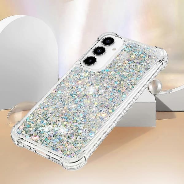 [RM]For Samsung Galaxy A56 5G TPU Case Glitter Quicksand Shockproof Phone Case Silver Silver Hearts