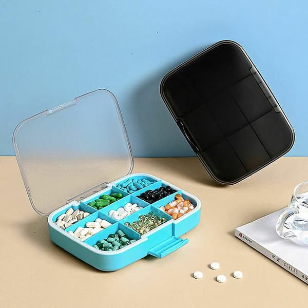 [RM]Pill Box, Black Large Capacity Nine Compartment Waterproof Pill Box