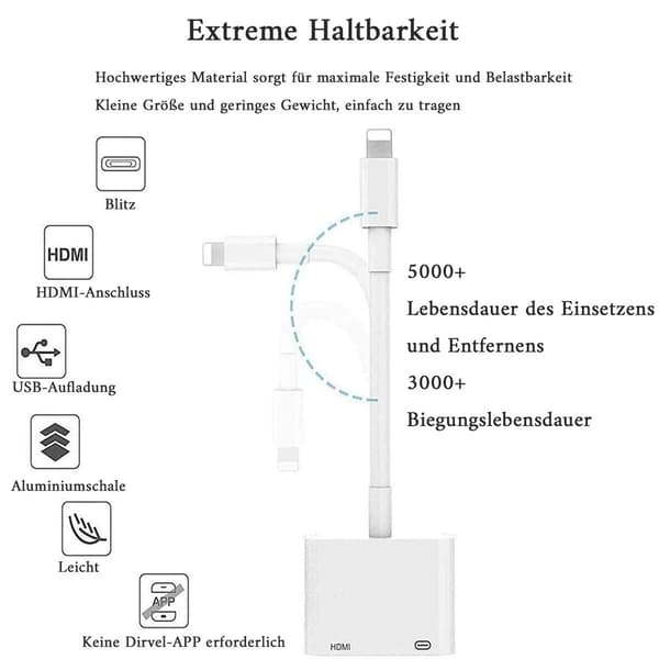 [RM]Lightning Digital AV -sovitin [Apple MFi-sertifioitu] Lightning-HDMI-synkronointi