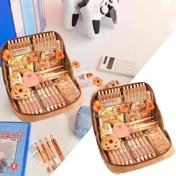 Capybara Pencil Case Set with Gel Pens/Stickers - Large Capacity for School/Kids - - -
