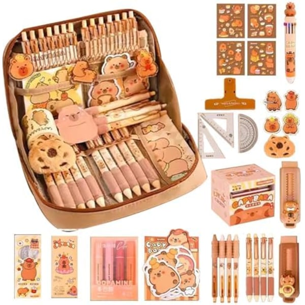 Capybara Pencil Case Set with Gel Pens/Stickers - Large Capacity for School/Kids - - -