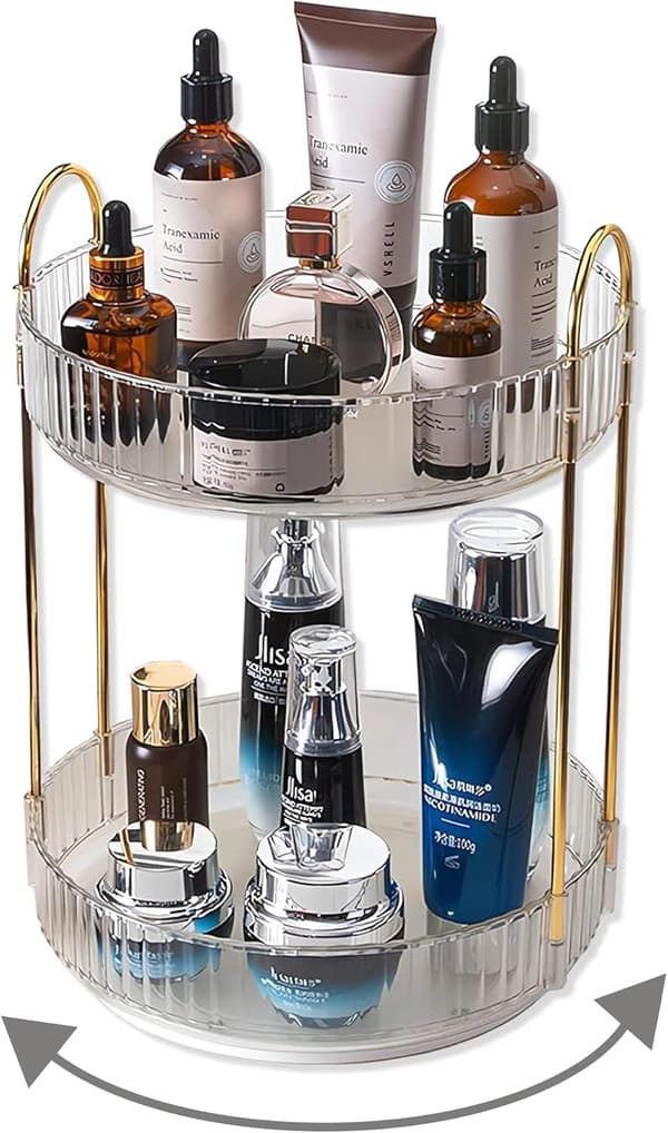 [RM] Makeup Organizer - 2 or 3 Drawers Makeup Storage 360° Rotating Makeup Stand Organizer Makeup Tools White white 2 våningar