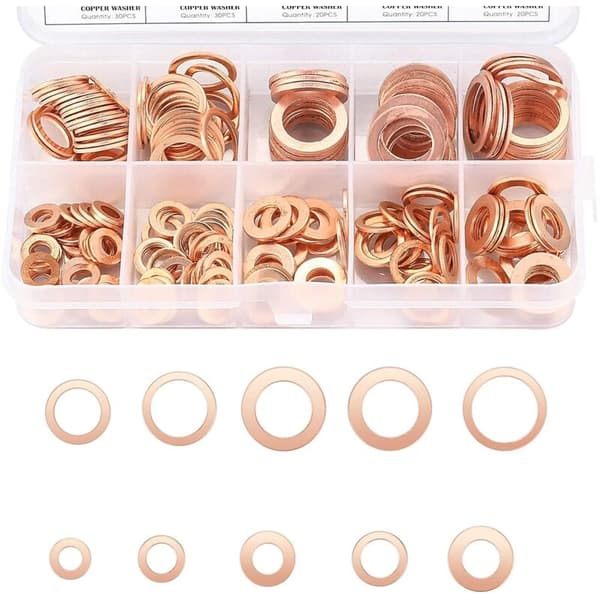 [RM]Copper Washers, Gaskets Sealing Ring, Flat Washers, O-ring with Box for Sealing - 200 pcs/M5 M6 M8 M10 M12 M14