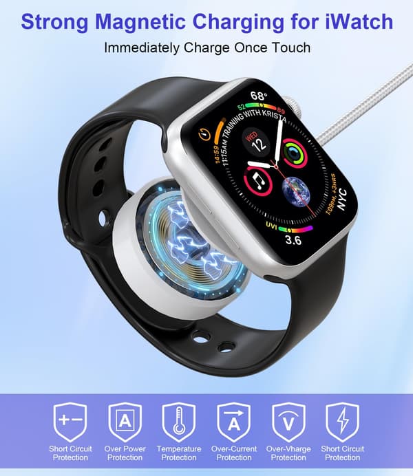 [RM]2025 Seneste Model Flere Opladerkabler til Apple Watch Oplader - 10FT USB & USB C 2 i 1 Multi Opladerkabel Nylon Rejseoplader til i