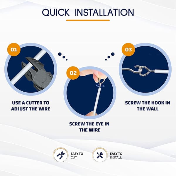 [RM] Curtain Wire and Hooks Set - 10M Kit with 25 Eyes & 25 Hooks - Versatile for Net Curtains 10m