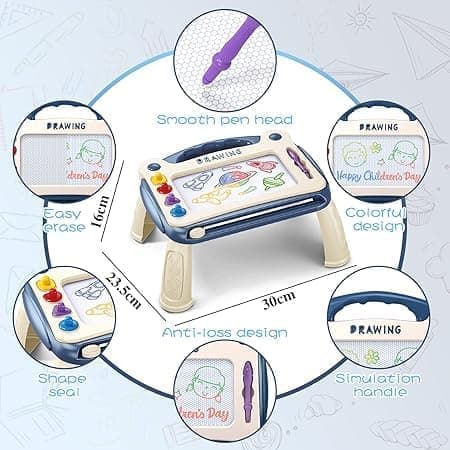 [RM] Magnetic Drawing Board for Kids with Table, 4 Stamps - Educational Play & Intelligence Development pink blue