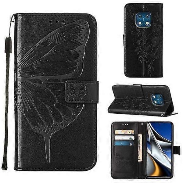 Kompatibel med Nokia XR20 Präglat Fjäril Läder Telefonfodral Black