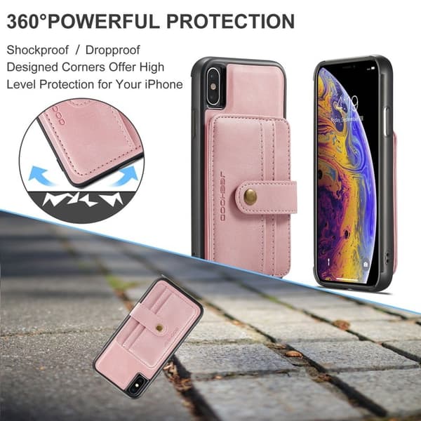 [RM]JEEHOOD Phone Case for iPhone XS Max Shockproof Wallet Pink