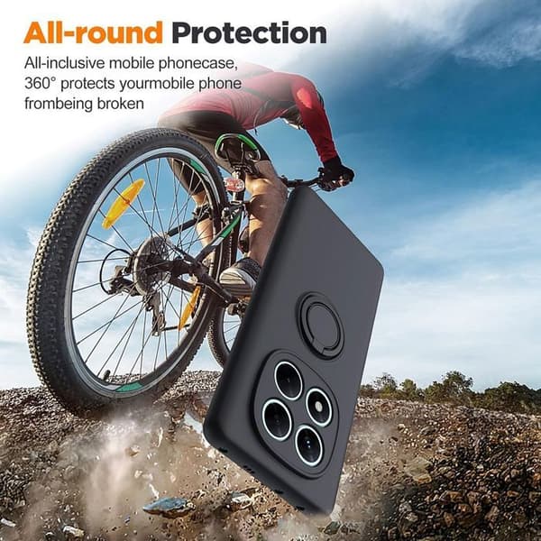 [RM]Case for Xiaomi Redmi Note 15 Pro 5G, Slim Light Liquid Silicone with Rotating Ring - Black Svart