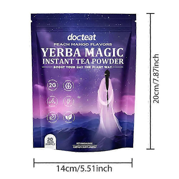 Yerba Mate Instant Tepulver, Smaker av Persika och Mango, Naturligt Mate-te med Prebiotika Peach Mango