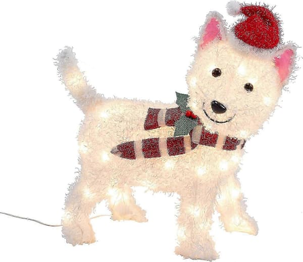 AURA Utendørs Julelysende Westie Hund Figur Hagedekorasjon