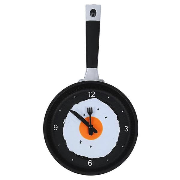 [RM] Frying Pan Clock with Fried Egg - Novelty Hanging Kitchen Cafe Wall Clock Kitchen - Green