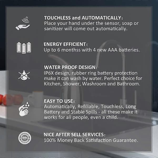 [RM]Automatic Soap Dispenser, Touchless Hand Sanitizer Dispenser, Sensor Soap Dispenser with Waterproof for Kitchen, Bathroom and Shower - Silver