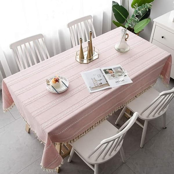 [RM]Rose - Rektangulær brodert frynset duk i slitesterkt lin