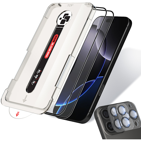 2-pakkaus iPhone 16 Pro Max -näytönsuoja & 2-pakkaus linssinsuoja - Karkaistu lasi | 6,9 tuumaa [Automaattinen asennus] - Kuplaton iPhone 16 Pro Max