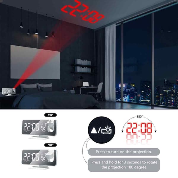 [RM]Projection Alarm Clock for Bedroom Digital Alarm Clock Projector White - White Digits