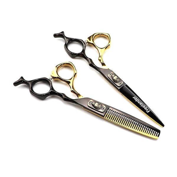 [RM]Black and Gold High-Quality Wolf Head Bench Handle Barber Scissors Hair Cutting Scissors Flat Scissors Bangs Scissors Thinning Scissors
