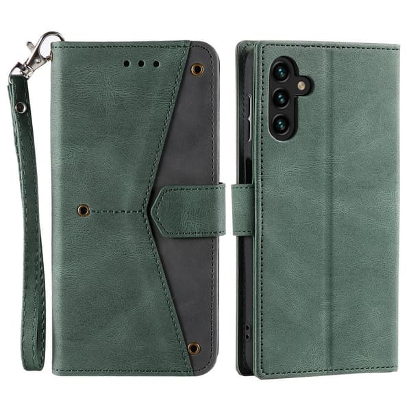 [RM]SKALO Samsung S25 Premium PU Leather Splicing Wallet Case - Green Grön green
