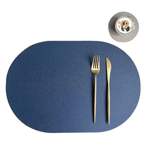 [RM]4-pack 43.5*30cm Blue Oval Placemats Synthetic Leather