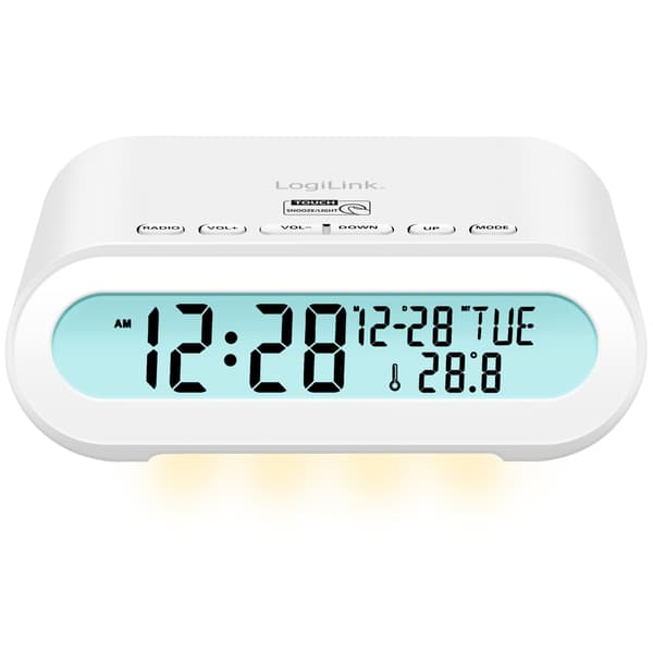 [RM]Klokkeradio Temp/Luftfuktighet USB-C/Batteridrift Hvit 190