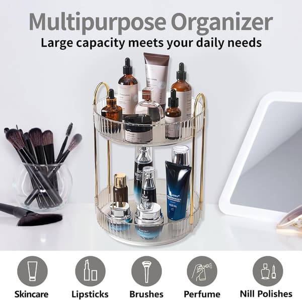 [RM] Makeup Organizer - 2 or 3 Drawers Makeup Storage 360° Rotating Makeup Stand Organizer Makeup Tools White white 2 våningar