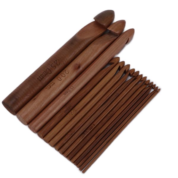15 Pieces Crochet Hooks 20cm Carbonized Large Ergonomic Extra Thick Bamboo Crochet Needles for Beginners Crocheters