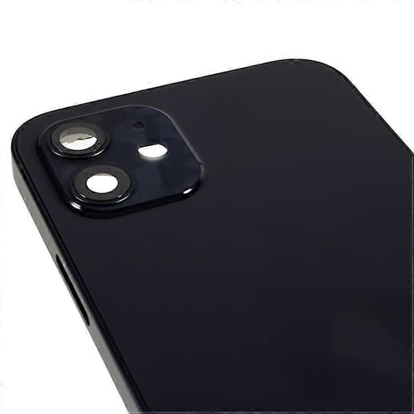 Kompatibel til iPhone 12 6.1 tommer Bag Batteri Hus Cover+Midterplade Ramme+Sideknapper Udskiftning, EU Version (med CE Logo Black