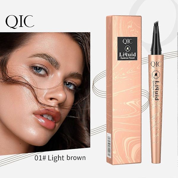 QIC Tahraton nestemäinen kulmakynä, tarkka kärki ja vedenkestävä kulmakynä luonnollisella ilmeellä, pitkäkestoinen, Microblade-efekti kulmakynä 01 Light Brown