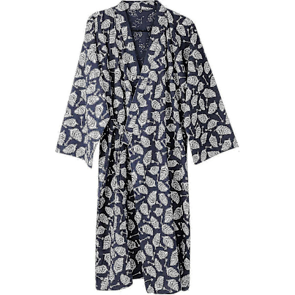Kimono Morgonrockar för Män Bomull Badrock Khan Ångad Klädsel Badrockar Långärmad Sovkläder Loungewear Nattkläder. Marinblå Leaf M