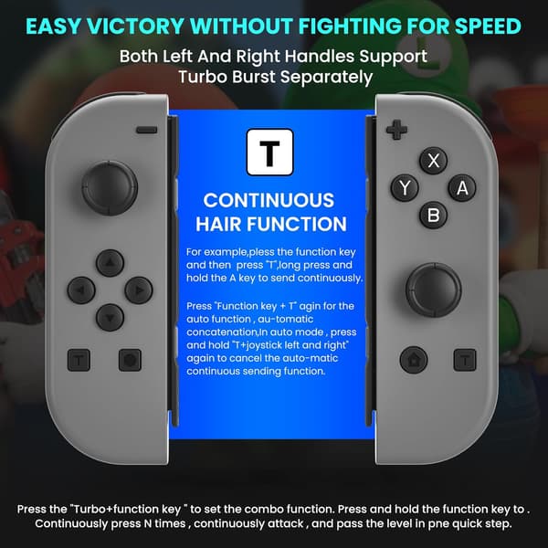 [RM]Wireless Controller Compatible with Nintendo Switch, Oled, Lite Gamepad Joystick (L/R) Replacement with RGB Right grey